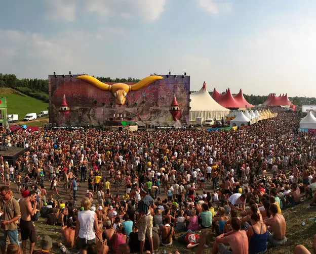 Tomorrowland festival main stage and crowd, reference photograph