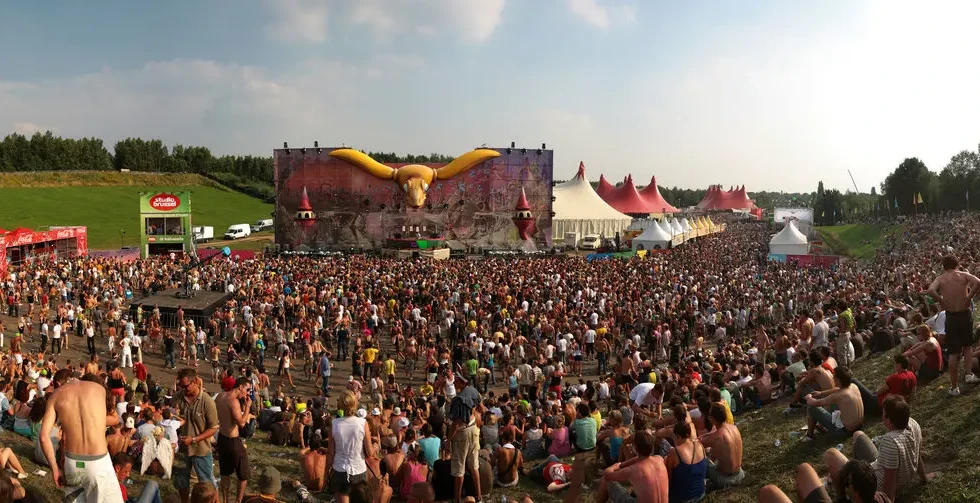 Tomorrowland festival main stage and crowd, reference photograph